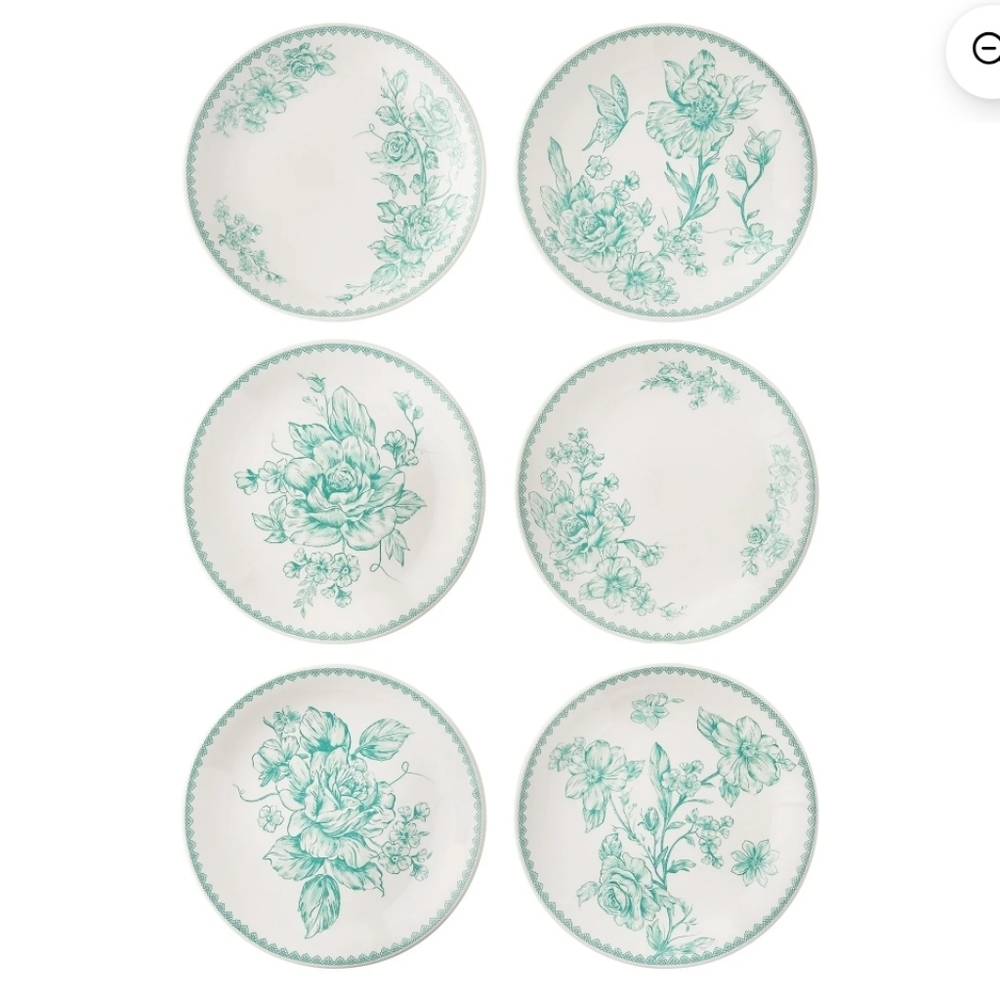 The Pioneer Woman Agatha Green  Floral Appetizer Plate Set